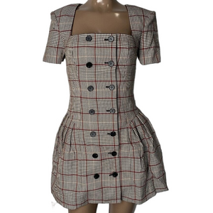 Self-Portrait Check Wool Mini Dress Brown Size 2